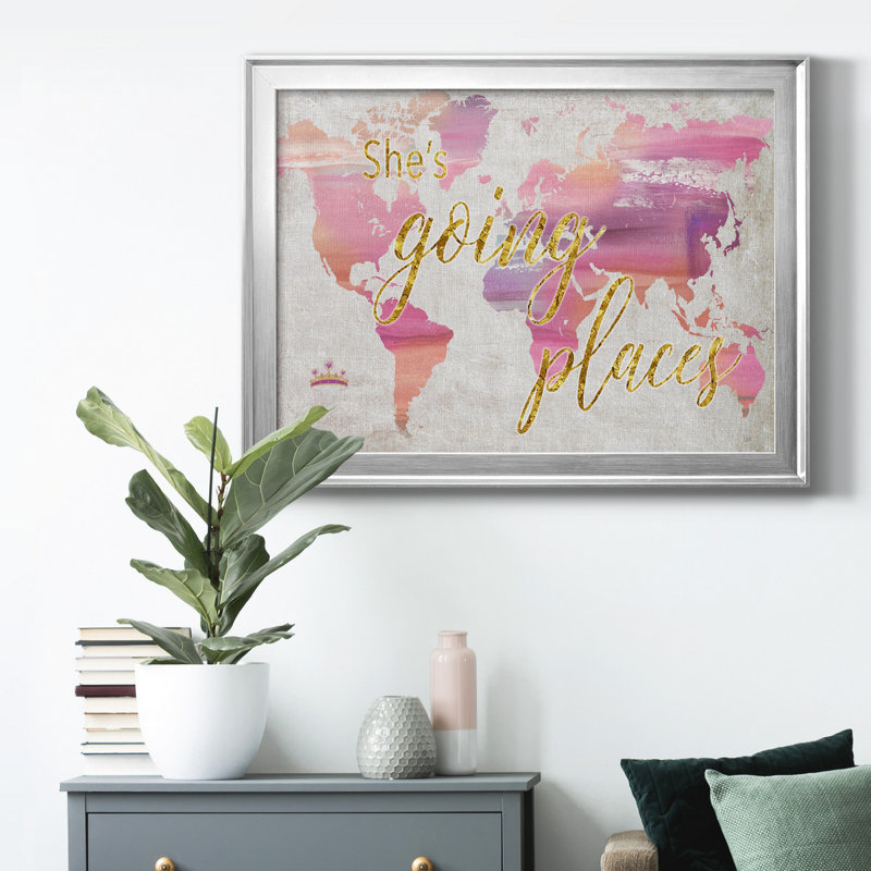 She's Going Places, toile encadrée de qualité supérieure - prête à être accrochée, Argent, H 18,5 po x l 24,5 po x P 1 po