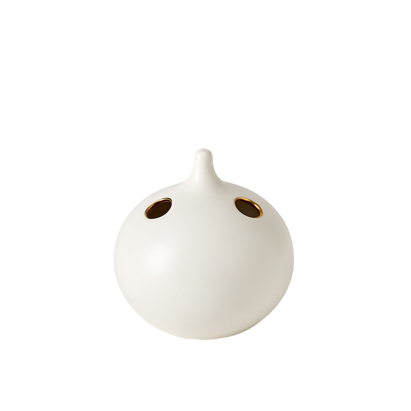 Oh No Handmade Earthenware Table Vase, 4" H x 4" W x 4" D, Matte White/Gold