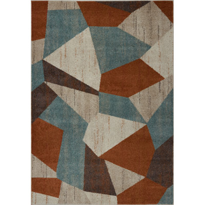 Tapis abstrait crème / brun / bleu