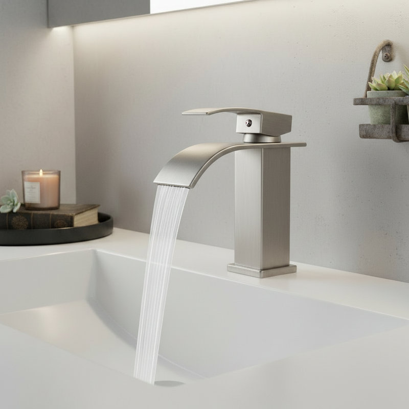 Robinet pour salle de bain à poignée simple Modern, Nickel brossé
