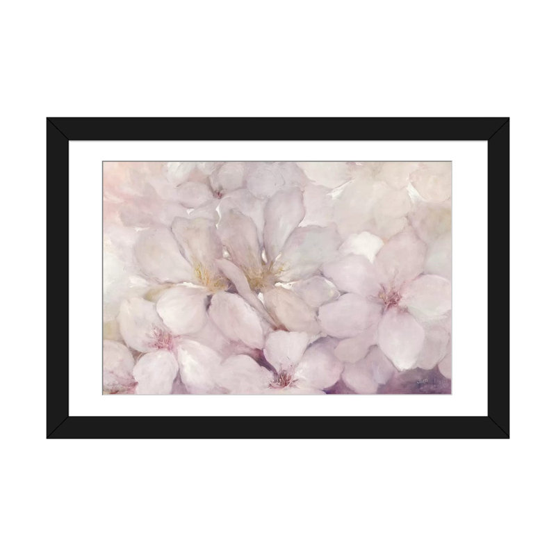 «Apple Blossoms», impression sur toile tendue, H 16 po x l 24 po x P 1 po, Papier d'art encadré noir, Blanc