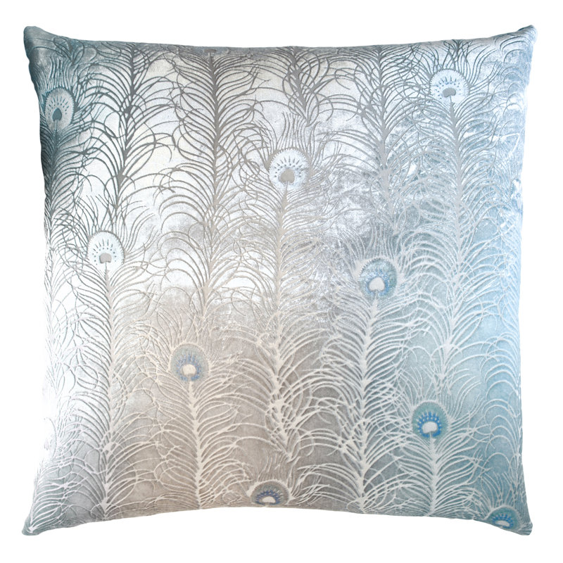 Peacock Feather Velvet Pillow Cover & Insert, Square 22", Robin's Egg