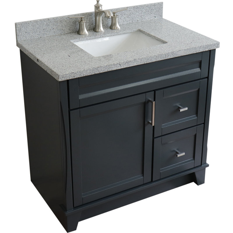 Ensemble de meuble-lavabo simple 37 po Tihomir, Gris foncé, Granite