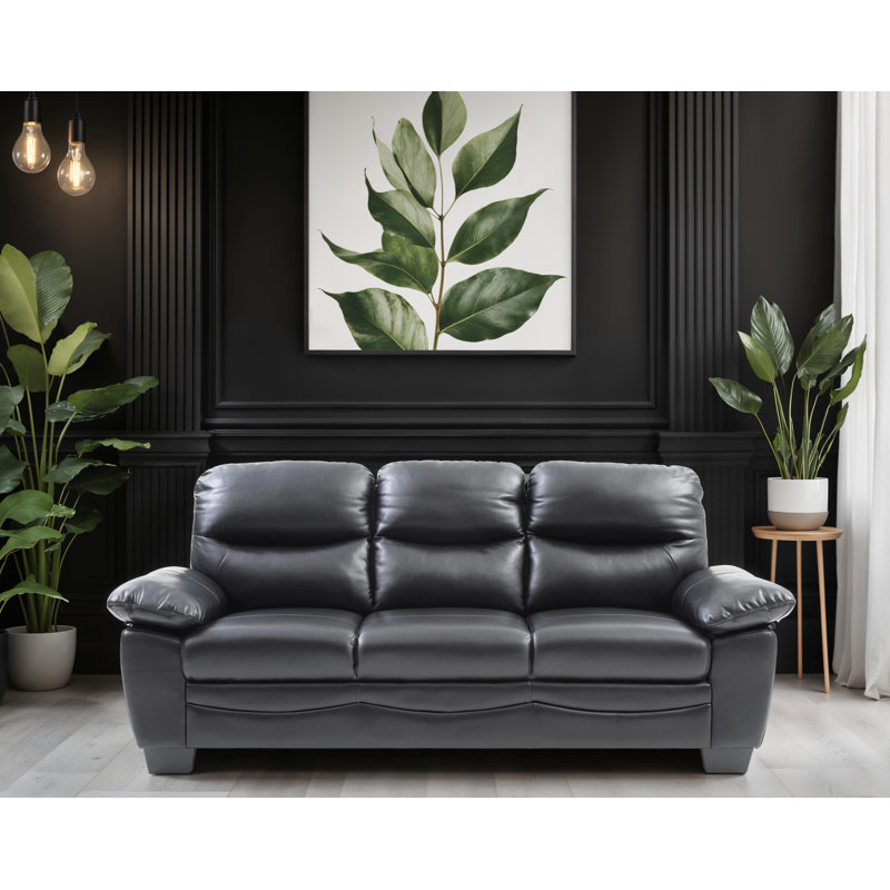 Zins Faux Leather Sofa, Black