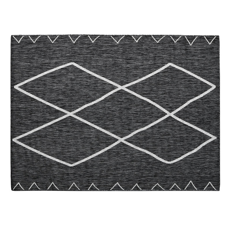Tapis marocain gris et blanc, intérieur / extérieur, polypropylène, teinture et décoloration, polypropylène blanc inspiré de 8 x 10 pi, géométrique, extérieur / intérieur