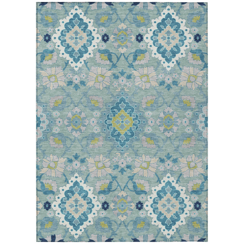 Vespera Teal Washable Indoor-Outdoor Rug - , 8' x 10'