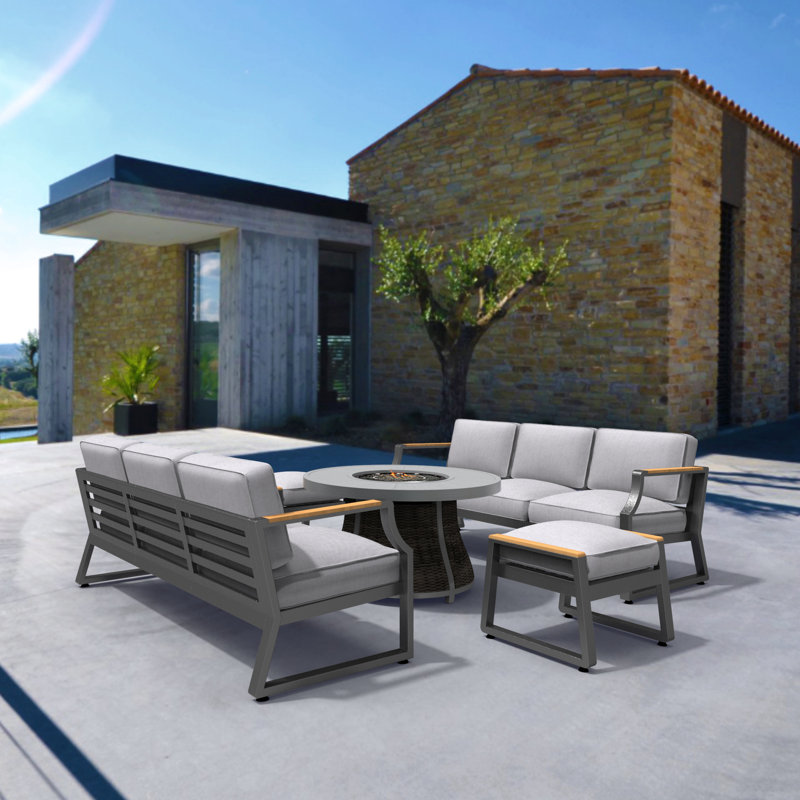 Areefa 8 - Person Patio Conversation Set with Cushions, Black