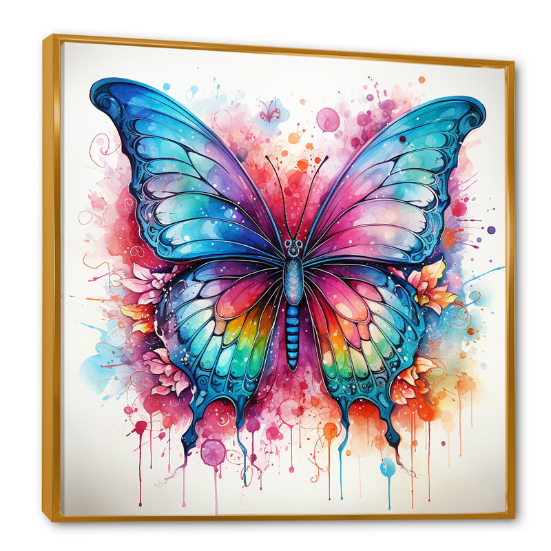 Papillon coloré 1 - insectes et insectes, Cadre flottant doré, H 36 po x l 36 po