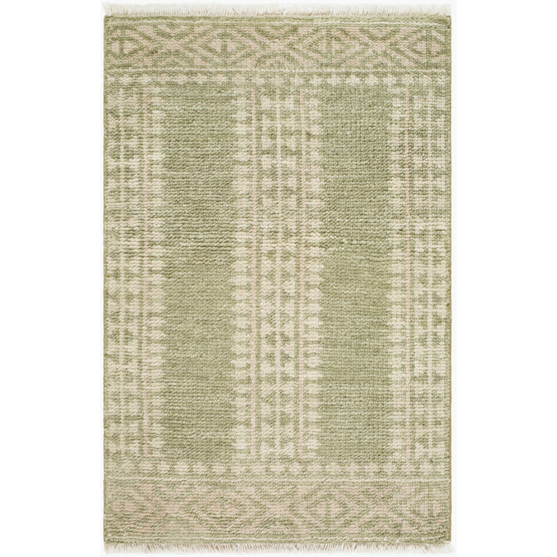 Riviera Hand Knotted Wool Ikat Area Rug in Green, Light Green, Rectangle 8' x 10'
