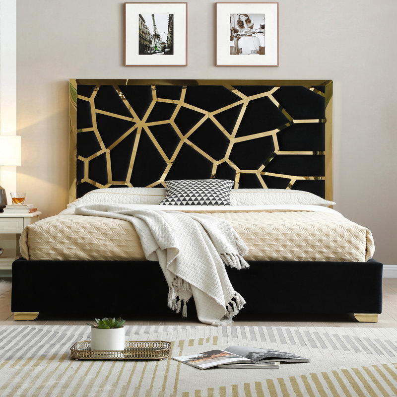 Upholstered Metal Platform Bed, King, Black