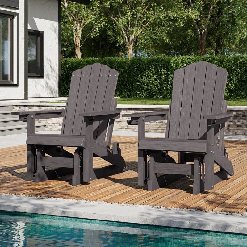 Fauteuil coulissant en PEHD Adirondack, fauteuil à bascule coulissant semblable au bois, fauteuil de foyer réglable à 3 positions avec porte-gobelet pour pelouse, terrasse et bord de piscine