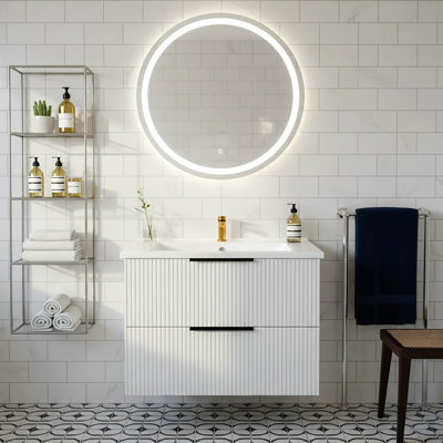 Aqualuxe Modern Wall-Mounted Floating Vanity with Ceramic Sink