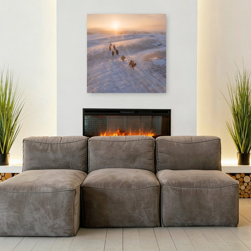 «Sunrise Desert Camels Abstract Contemporary Landscape Nature», reproduction d'art murale, H 36 po x l 36 po