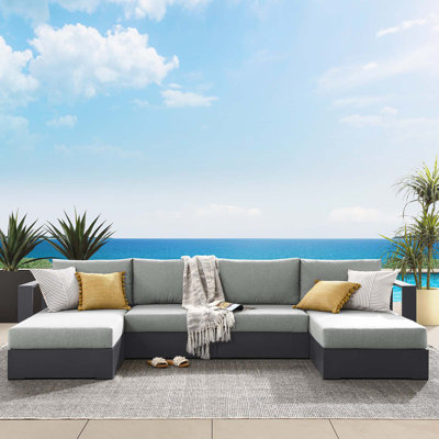 Modway Tahoe 132" Wide Outdoor U-Shaped Patio Sectional with Cushions