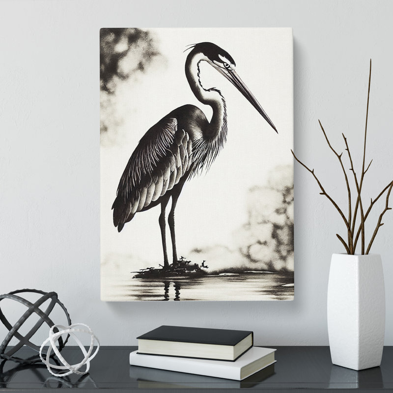 Alldredge Heron Ink Wash - Wrapped Canvas, 76cm H x 50cm W x 3cm D