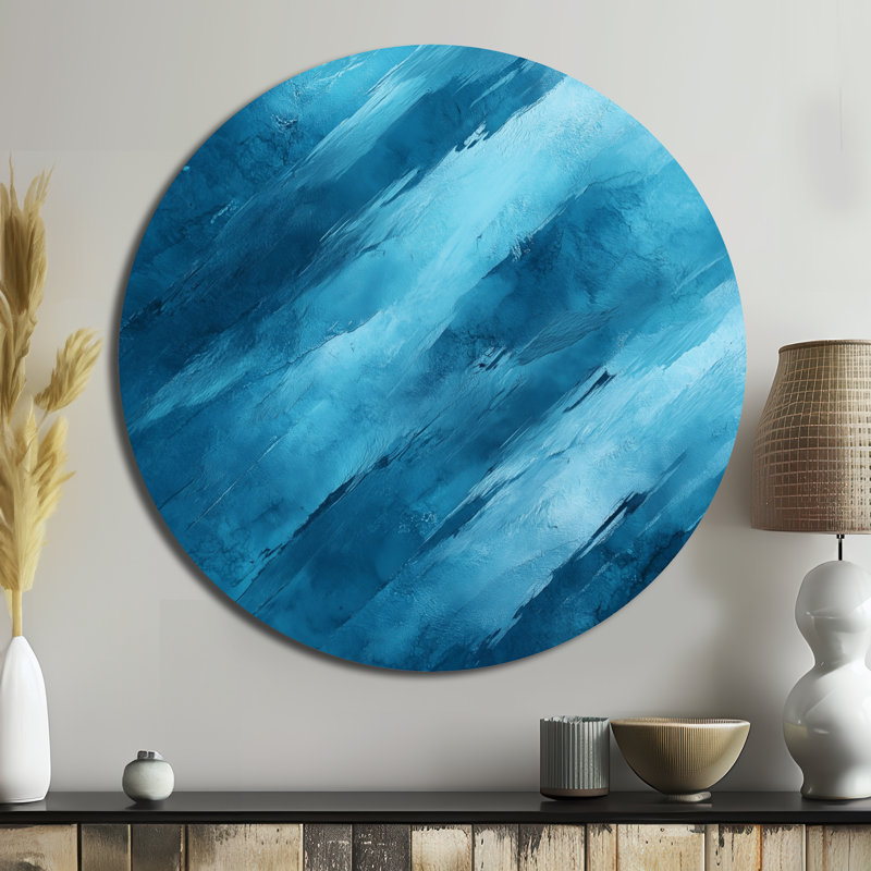 «Aqua Rhythm Layers», art mural rond en métal abstrait, L 16 po x H 16 po