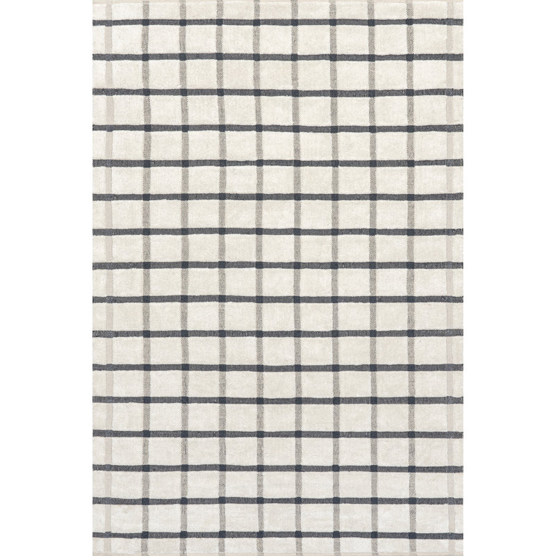 Ivory and Gray Handwoven Wool Rectangular 4' x 6' Area Rug