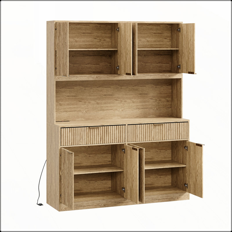 Armoire de cuisine multifonctionnelle moderne de 71 pouces de haut avec prise électrique et comptoir ouvert creux., Black