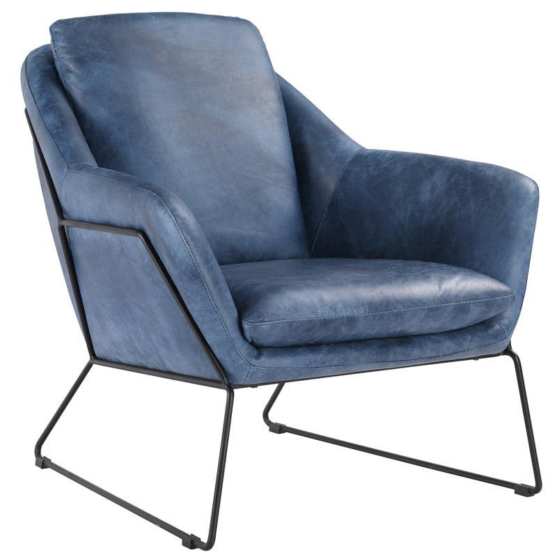 Greer Armchair, Blue Genuine Leather