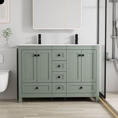 Wimer 48" Double Sink Bathroom Vanity With Resin Sink Top, Assembly Required, Hand Painted, Soft-close Door Hinges, Epa Certificate