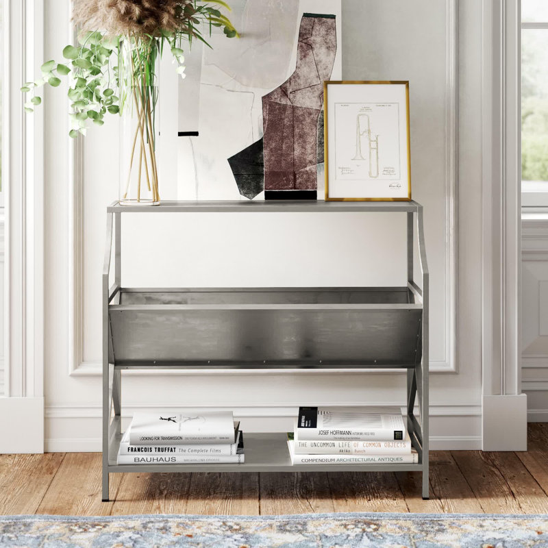 Jeannie 32" H x 36" W Iron Bookcase, Silver