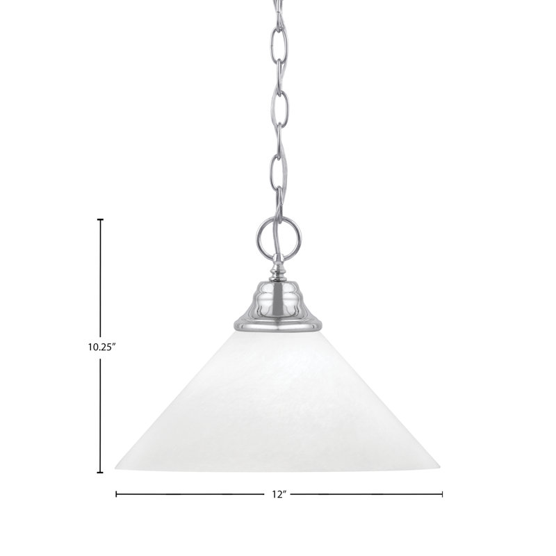 Aeronwen Chain Hung Pendant With Glass,  White Marble, Chrome , 10.25" H x 12" W x 12" D