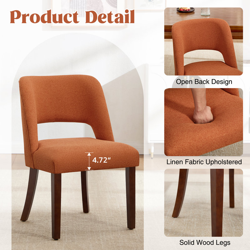 Chaise d'appoint rembourrée en bois massif, Orange