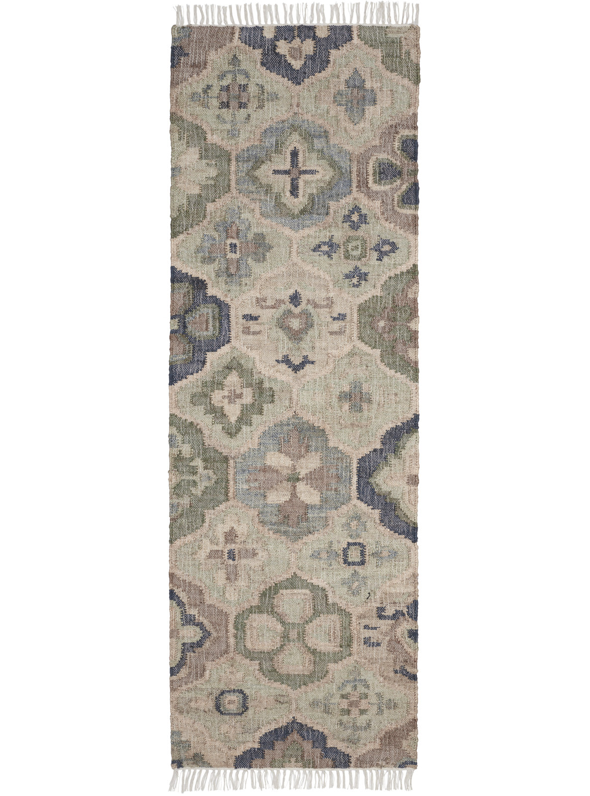 Pali Blue Hand-Woven Geometric Jute Rug, Runner 2'6" x 8'