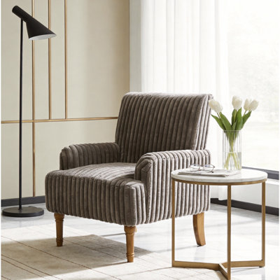 Chaise d'appoint moderne avec velours côtelé large de 3,5 cm de largeur, pieds en bois massif de 9 po et fauteuil rembourré confortable de couleur café foncé pour le salon