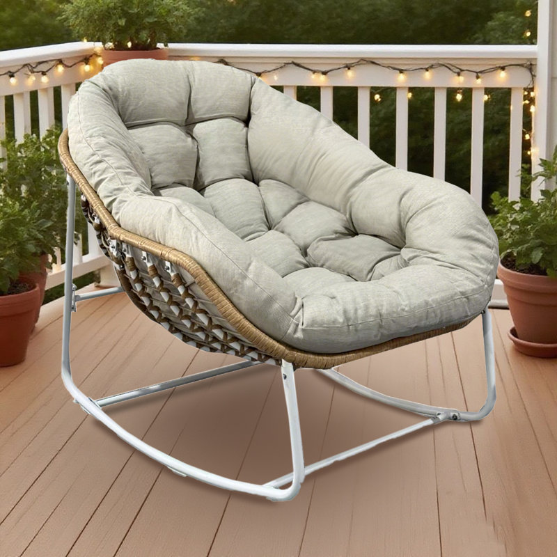 Chaise berçante moderne, structure en métal, dossier ergonomique avec coussin épais, capacité de 330 lb, porche intérieur et avant, jardin, cour arrière, confortable et durable 