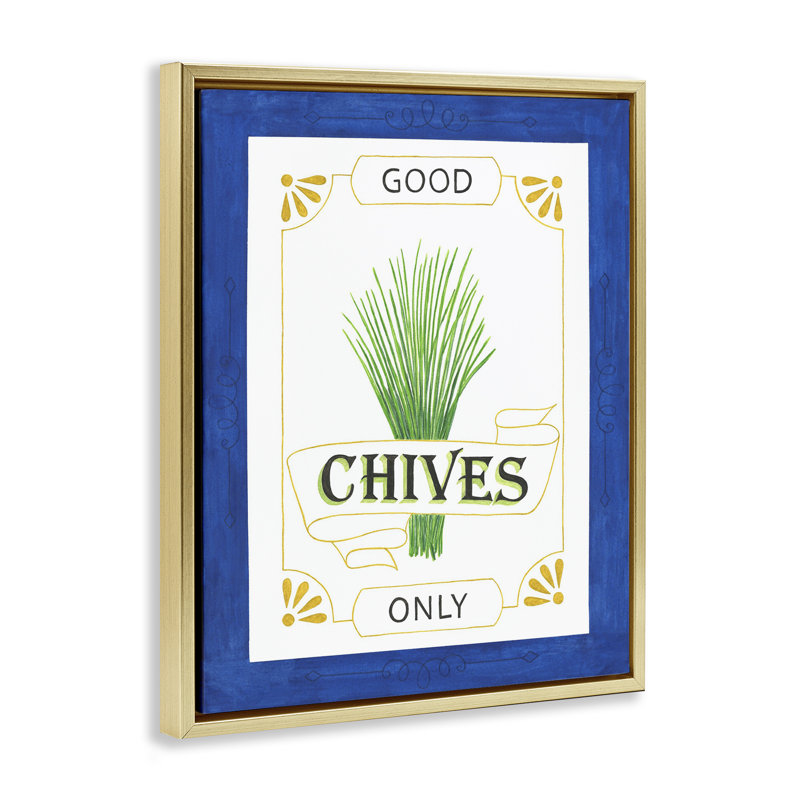 Cadre flottant Good Chives Only, design par Lara Beeston, H 31 po x l 25 po, Cadre flottant métallique doré