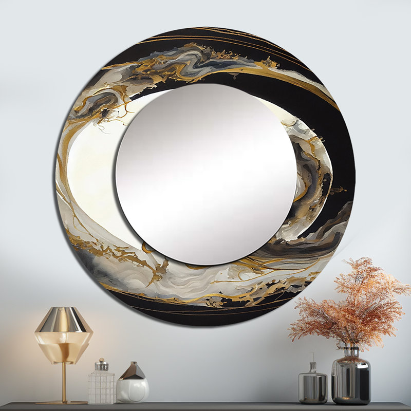 Vague dorée I - décor de miroir rond moderne_MTMIR56283, 36 po x 36 po