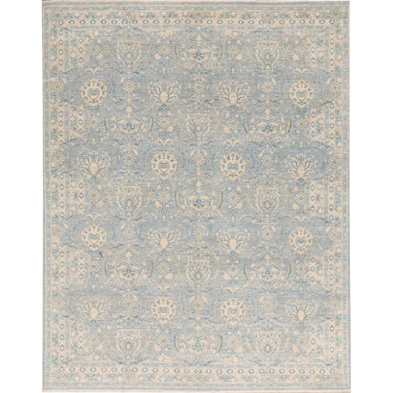 Wool Oriental Area Rug in Light Blue