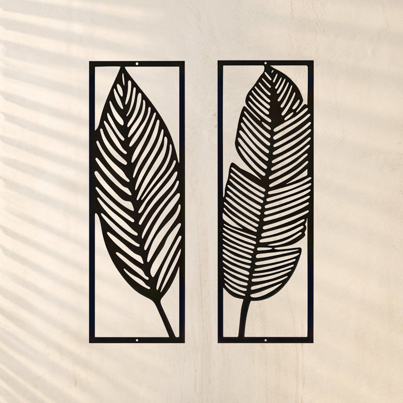 Feuille de palmier en métal noir, art mural feuille tropicale