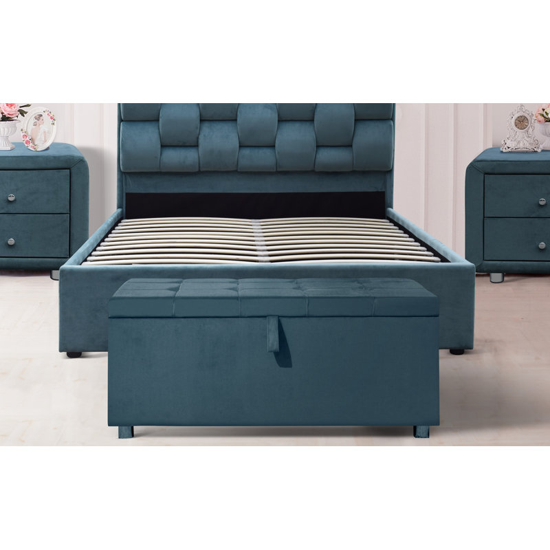 Greco Upholstered Storage Bench, Blue