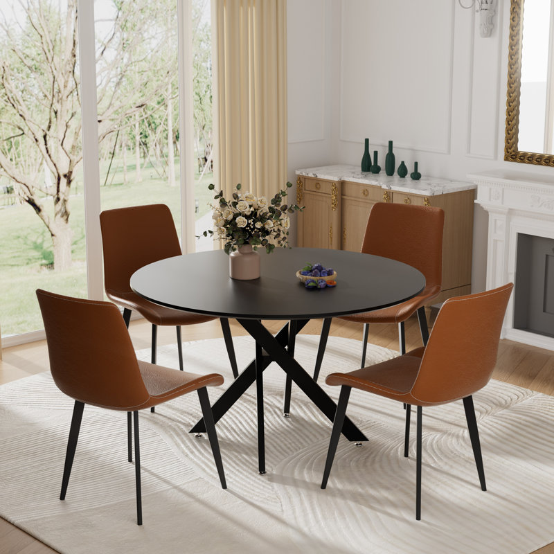 Ensemble de salle à manger 5 pièces, H 29,6 po x L 36 po x l 36 po, Noir, Brun