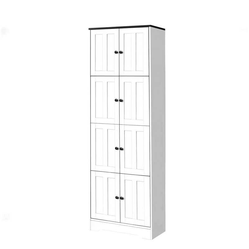 Grande armoire de rangement avec 8 portes et 4 tablettes, armoire de rangement murale pour salon, cuisine, bureau, chambre à coucher, salle de bain, blanc