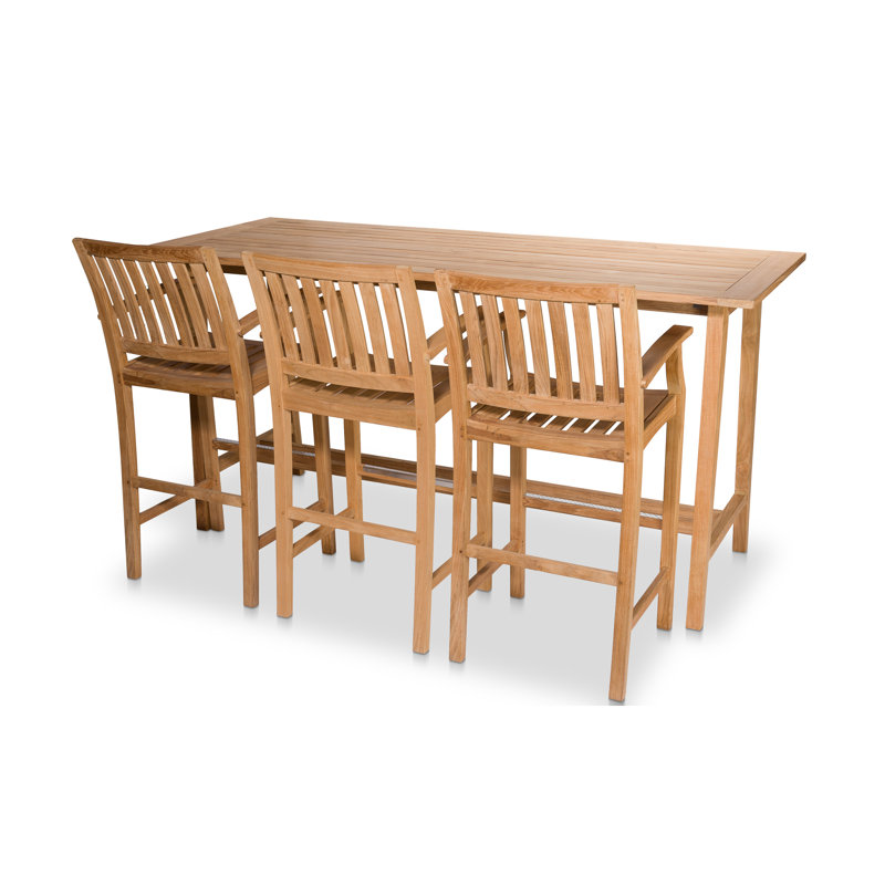 Knightly 85'' Natural Teak Outdoor Bar Table with Umbrella Hole