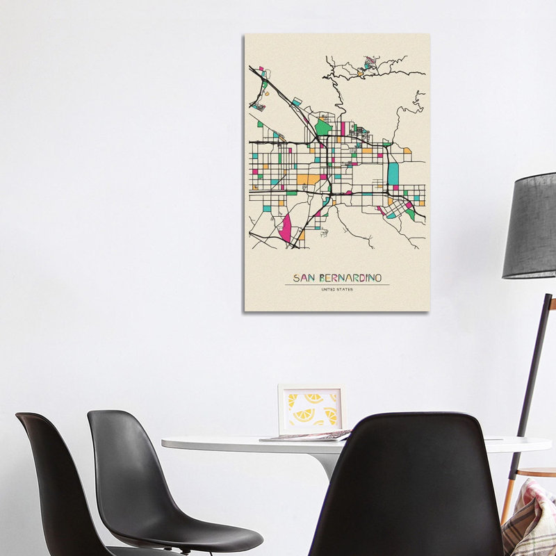 San Bernardino, California Map by Ayse Deniz Akerman - Wrapped Canvas Gallery-Wrapped Canvas Giclée