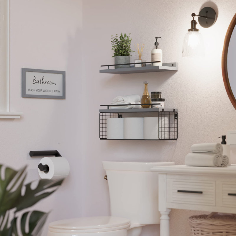 Tablettes flottantes murales avec enseigne murale, Gris