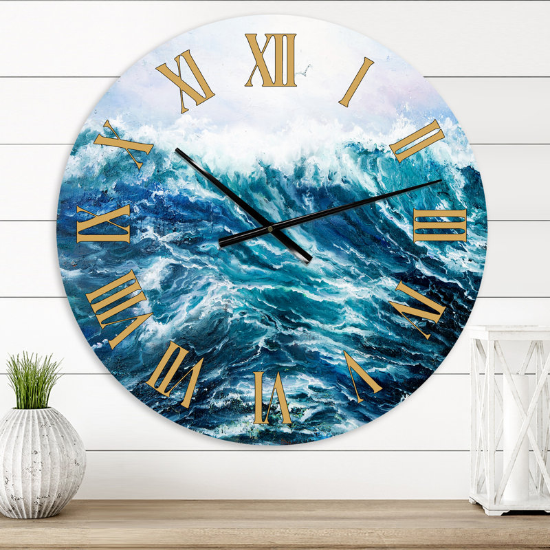 Wild Blue Ocean Waves I - Horloge murale nautique et côtière, Petit