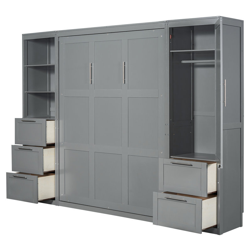 Space Bed In Grey With Closet And Storage Options Queen-Size Under Drawer Shelf Unit