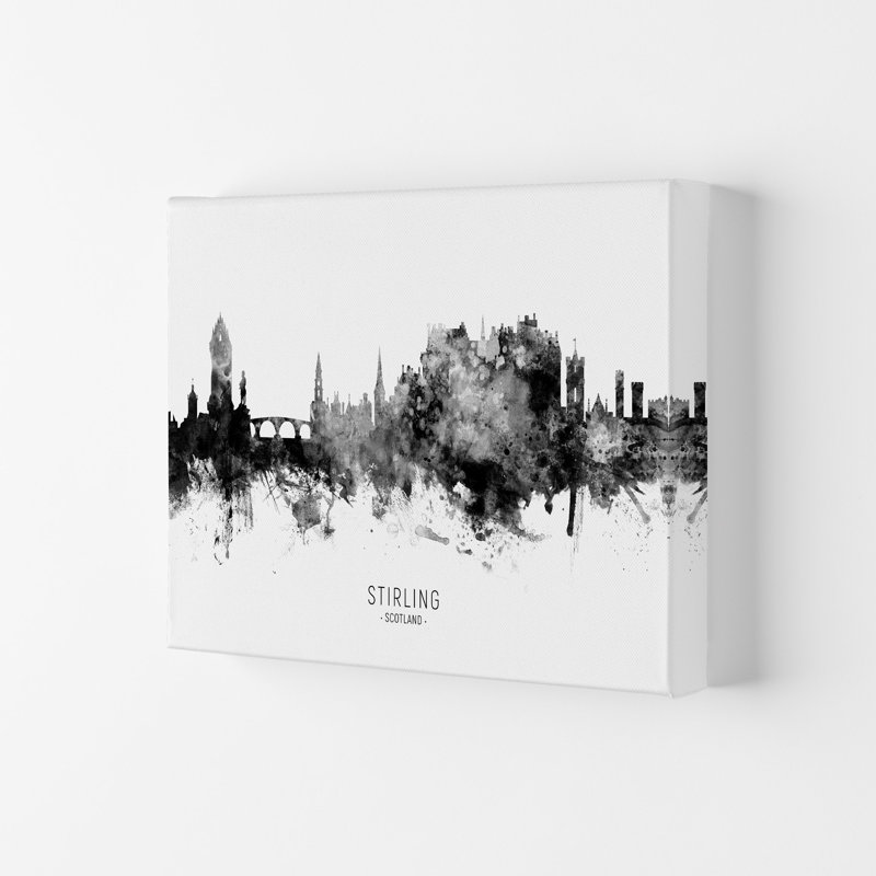Stirling Scotland Skyline Black White City Name by Michael Tompsett - 1 Piece Wall Art, 21cm H x 29.7cm W x 4cm D