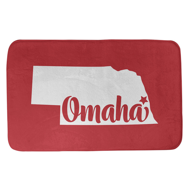 Tapis rectangulaire antidérapant pour salle de bain, L 17 po x L 21 po, Rouge, Omaha Nebraska