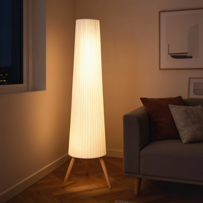 HOMCOM Dimmable Tripod Floor Lamp with Foot Switch 153cm White and Natural