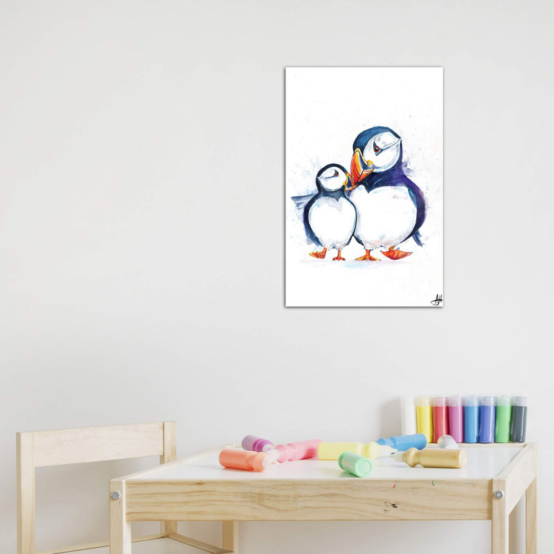 Décoration murale pour enfants Parading Puffins, H 40 po x l 26 po x P 1,5 po, Toile tendue