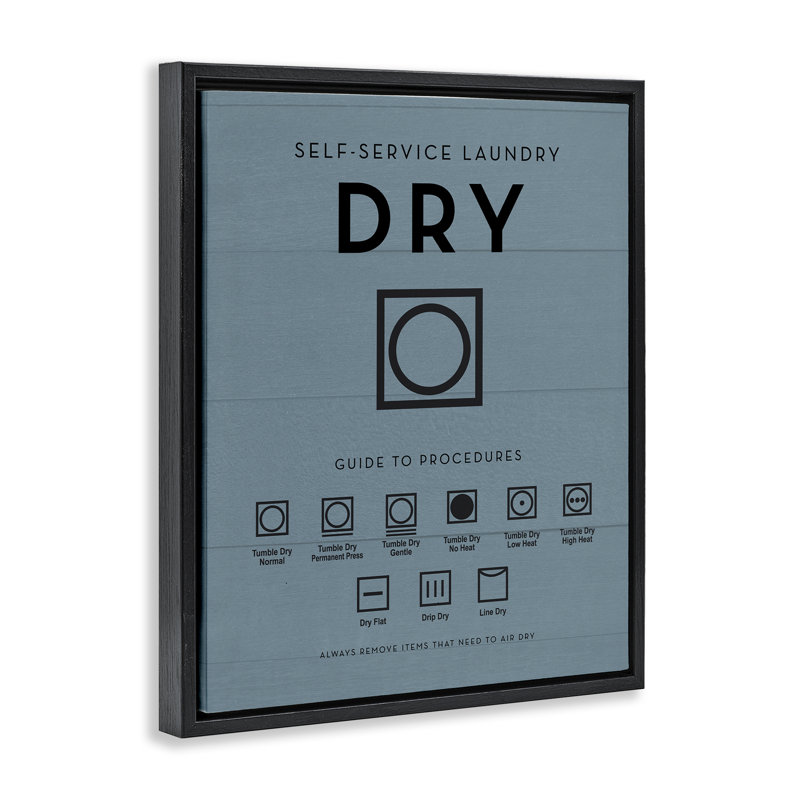 "Laundry Dryer Symbols", art mural encadré flottant, Cadre flottant noir de jais, H 21 po x l 17 po