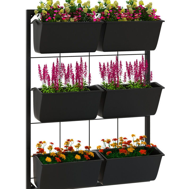 3 pots de fleurs muraux suspendus pour légumes, fleurs et herbes - 6 espaces intérieurs noirs auto-drainants avec