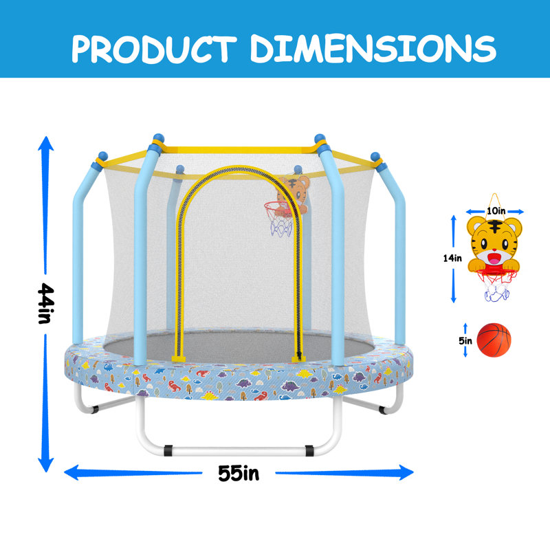 Trampoline de 55 pouces pour enfants avec trampoline intérieur et extérieur, Bleu forêt