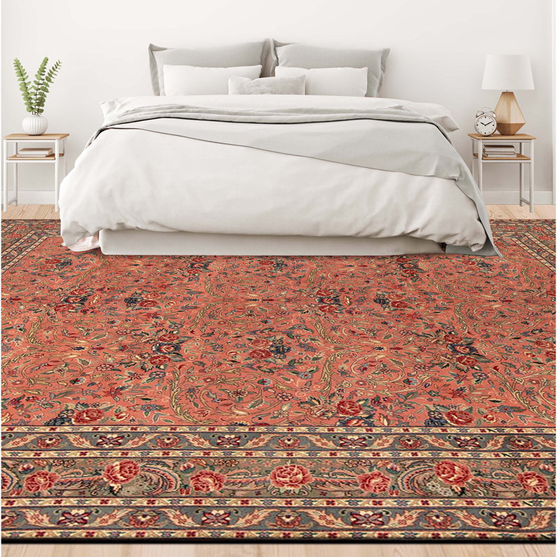Tapis rose et vert noué à la main de haute qualité